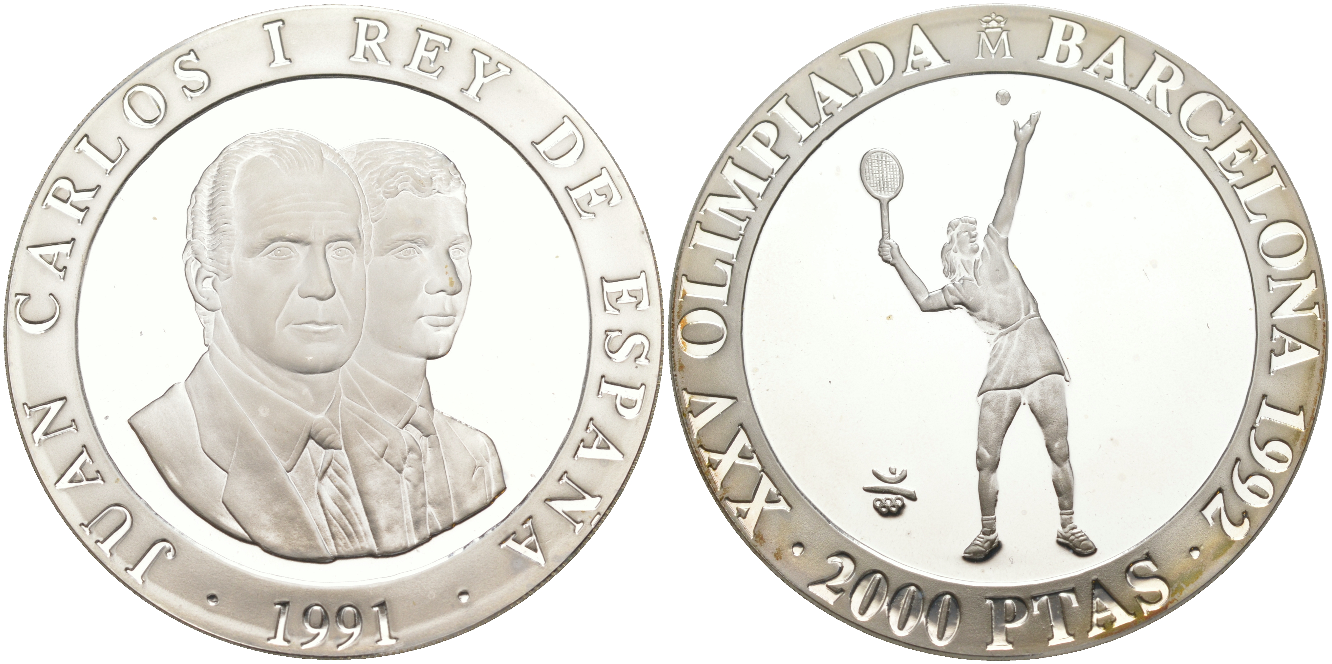 Испания 2000 песет 1991 XXV летние Олимпийские игры 1992 года в Барселоне, большой теннис KM 888 серебро PROOF 1072-8-43