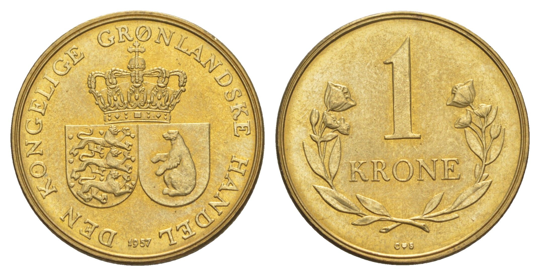 Гренландия 1 крона 1957 KM 10 алюминиевая бронза UNC 3711-2141