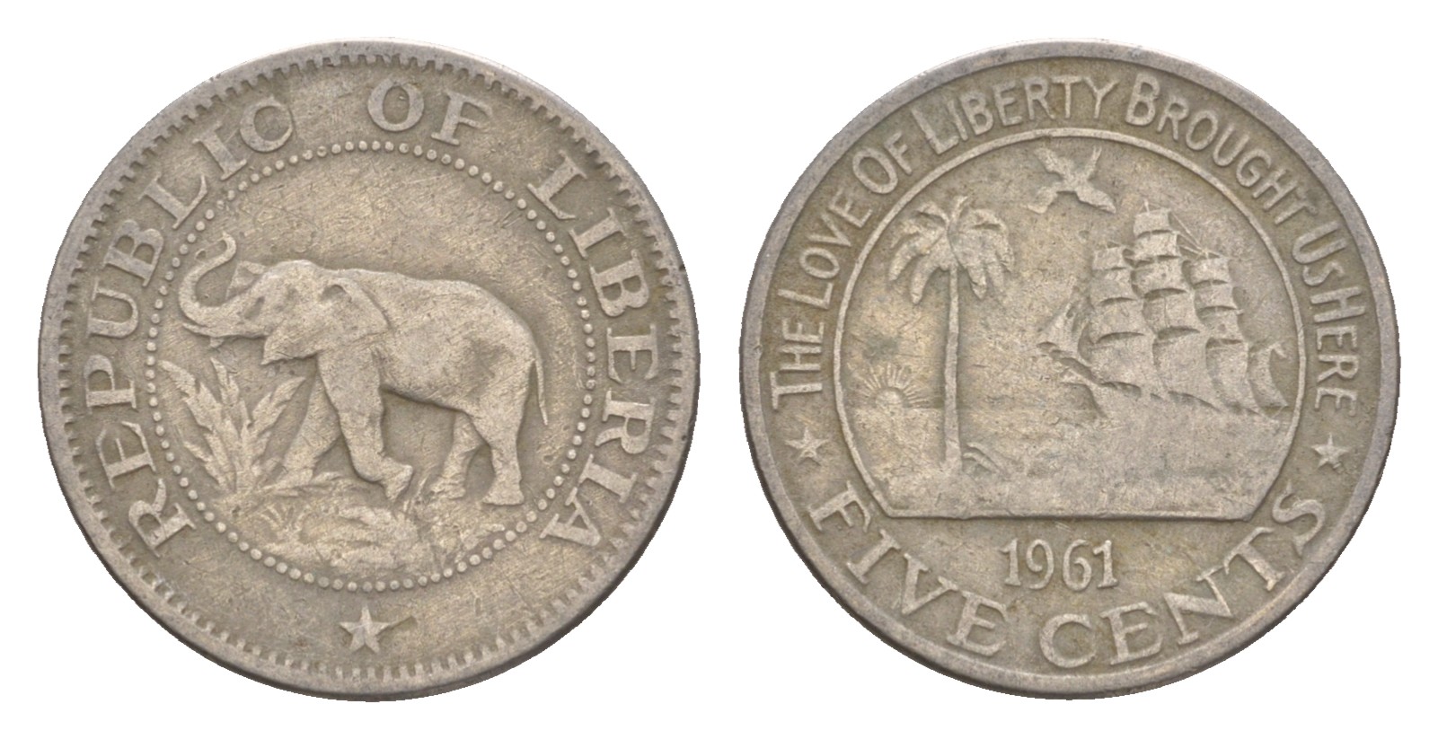 Либерия 5 центов 1961 KM 14 медно-никель 4659-447