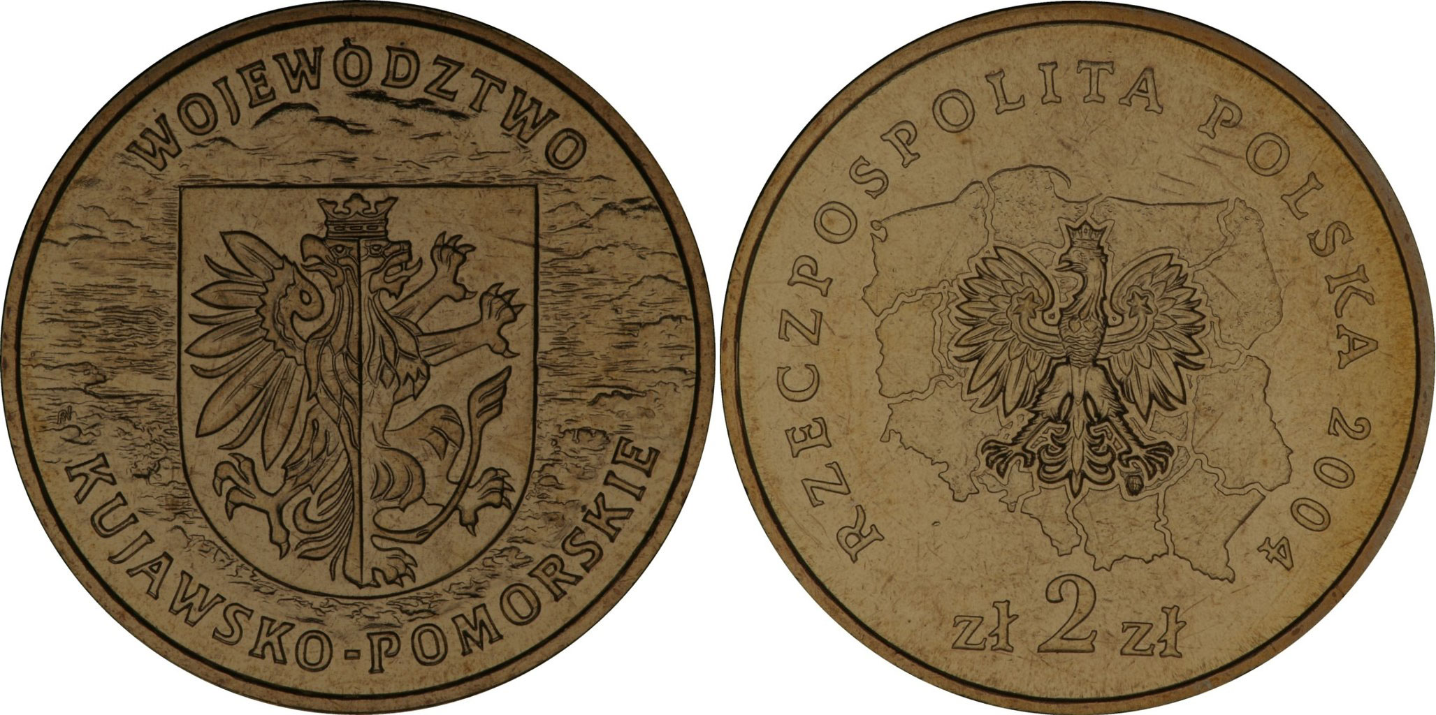 Польша 2 злотых 2004 MW, серия польские воеводства, Куявско-Поморское воеводство KM 485 нордик  UNC  3457-132