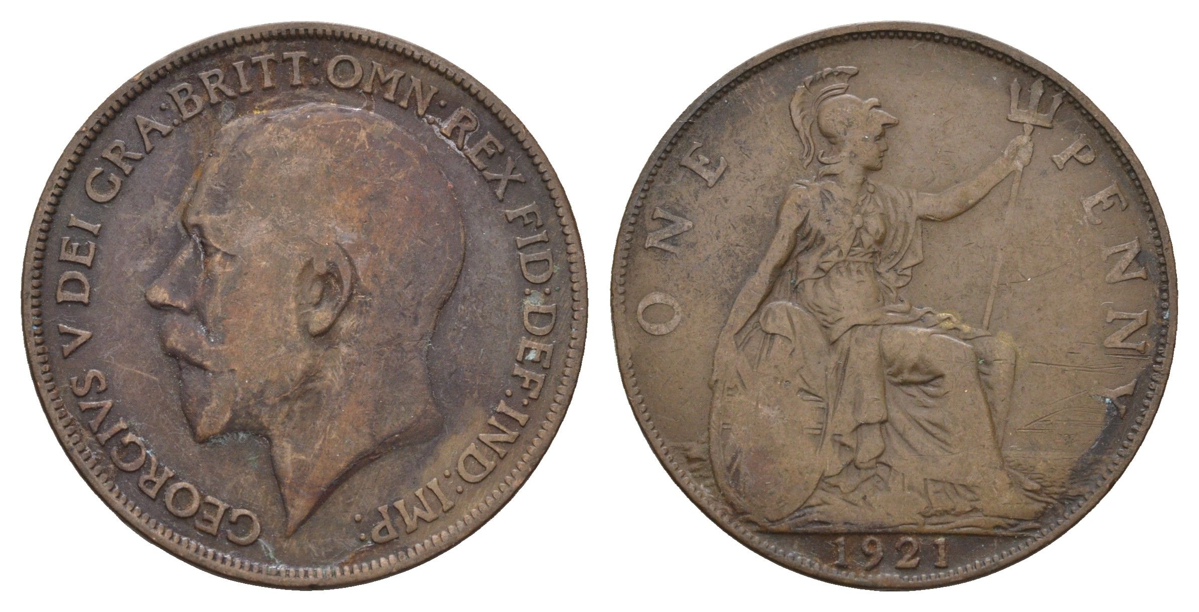 Великобритания 1 пенни 1921 Георг V (1910-1936) KM 810, Spink 4052 бронза 79-642