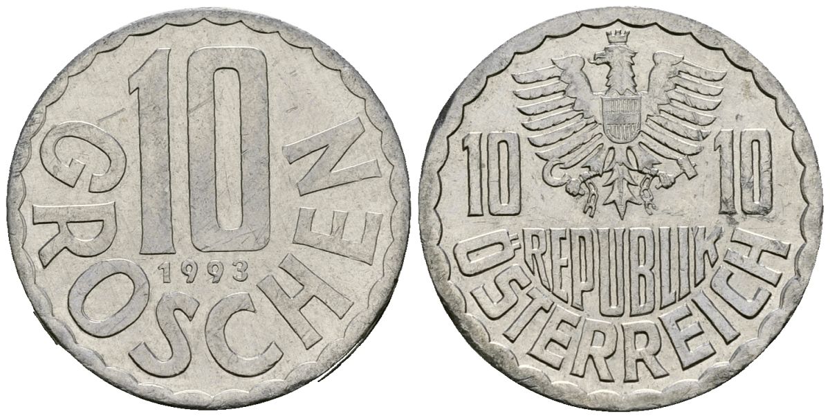 Австрия 10 грошей 1993 KM 2878 алюминий 4135-316