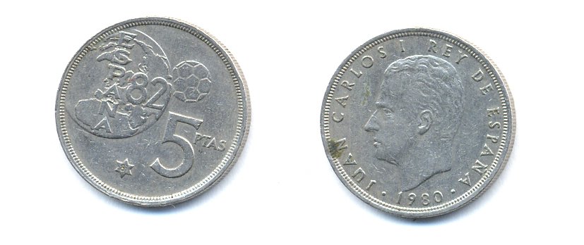 Испания 5 песет 1981 чемпионат мира по футболу 1982 KM 817 медно-никель 54-1837