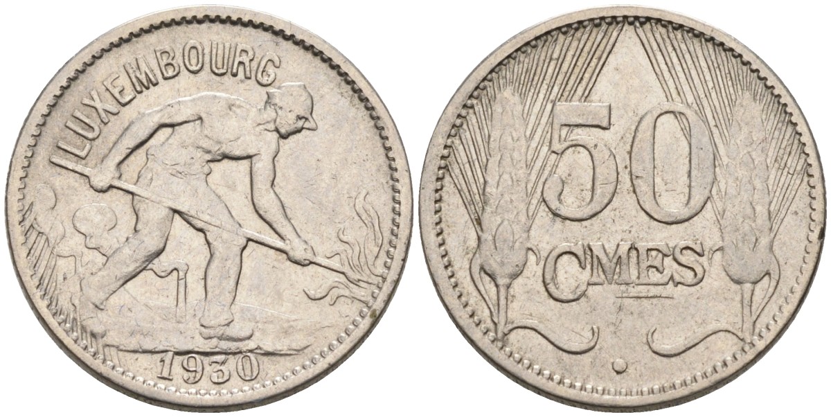 Люксембург 50 сантимов 1930 Шарлотта, сталевар (1919-1964) KM 43 никель 4516-162