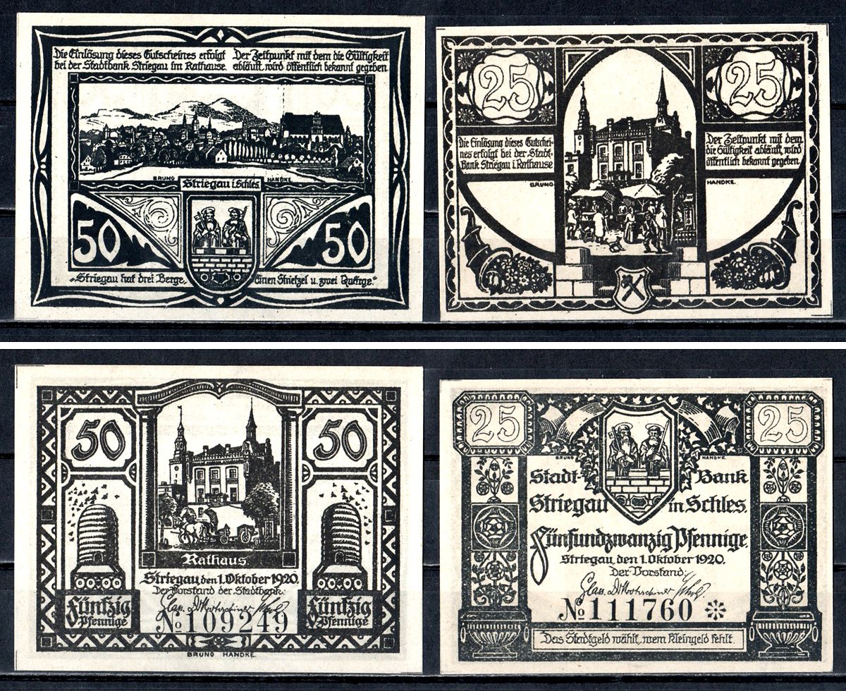 Штригау полный набор из 2 нотгельдов (25 и 50 пфеннигов) ND Mehl Grabowski S124 бумага UNC (пресс) 7556-59-1-2