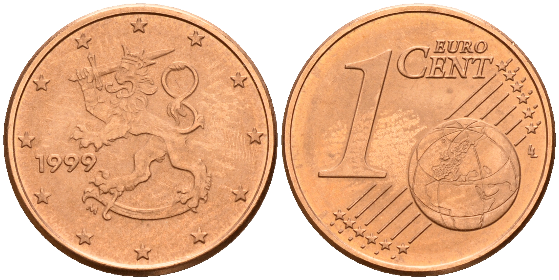 Финляндия 1 евроцент 1999  KM 98 сталь плакированная медью  UNC  4189-132