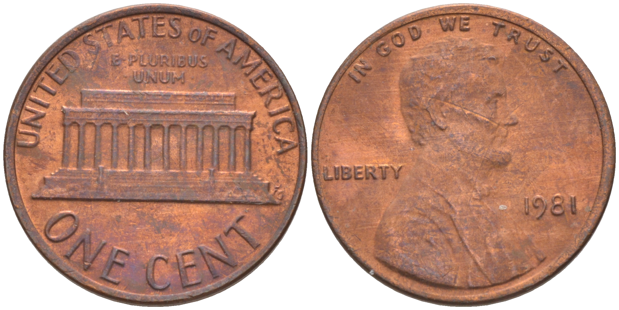 США 1 ЦЕНТ 1981 ЛИНКОЛЬН KM 201 медь цинк 188-219