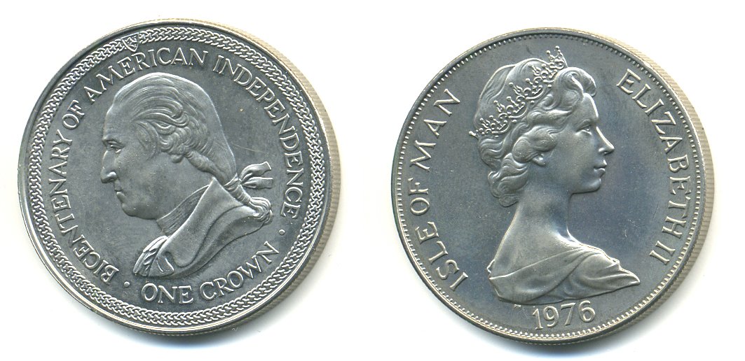 Остров Мэн 1 крона 1976 200 лет независимости США, Джордж Вашингтон КМ 37 медно-никель UNC 58-632