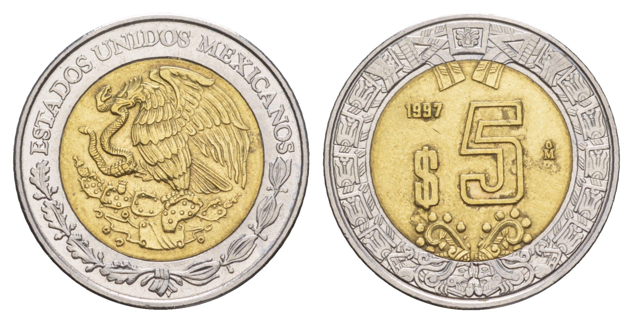 Мексика 5 песо 1997 Mo KM 605 биметалл 4637-647