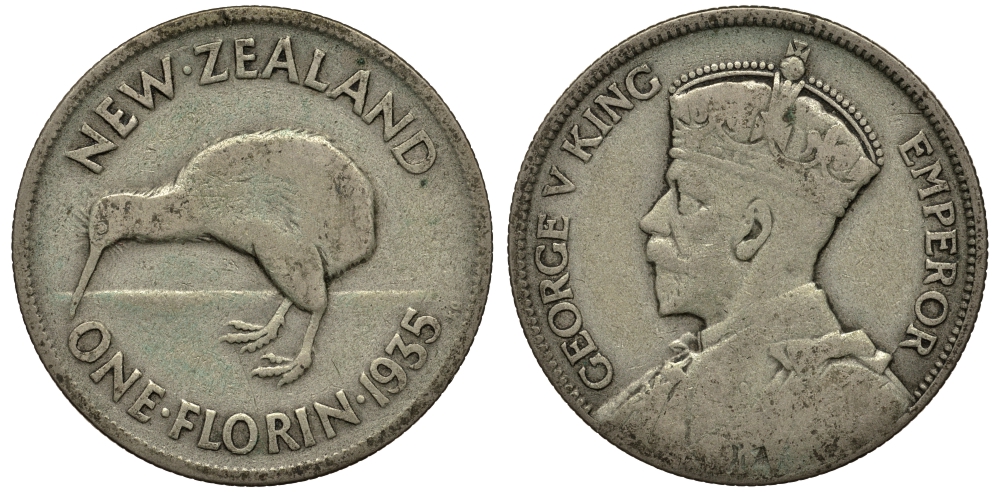 Новая Зеландия 1 флорин 1935 Георг V (1910-1936), Киви KM 4 серебро 272-1423