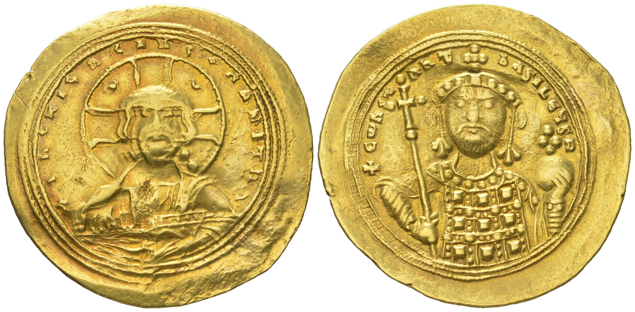 Византийская Империя гистамен номисма 1042-1055 Константин IX Мономах, образ Христа Пантократора/бюст императора анфас, Константинополь, 3,97 гр Sear 1830 золото 00-00