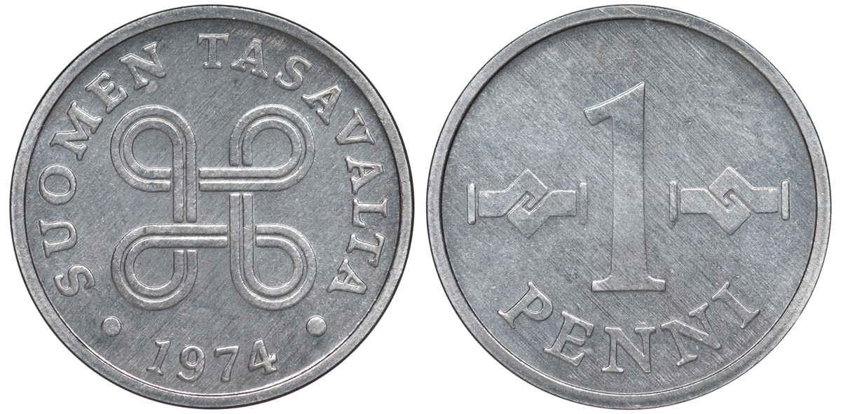 ФИНЛЯНДИЯ 1 ПЕННИ 1974 KM 69а алюминий 3334-1038