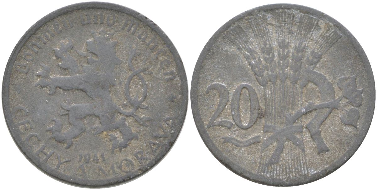Богемия и Моравия 20 геллеров 1941 KM 2 цинк 4613-1055