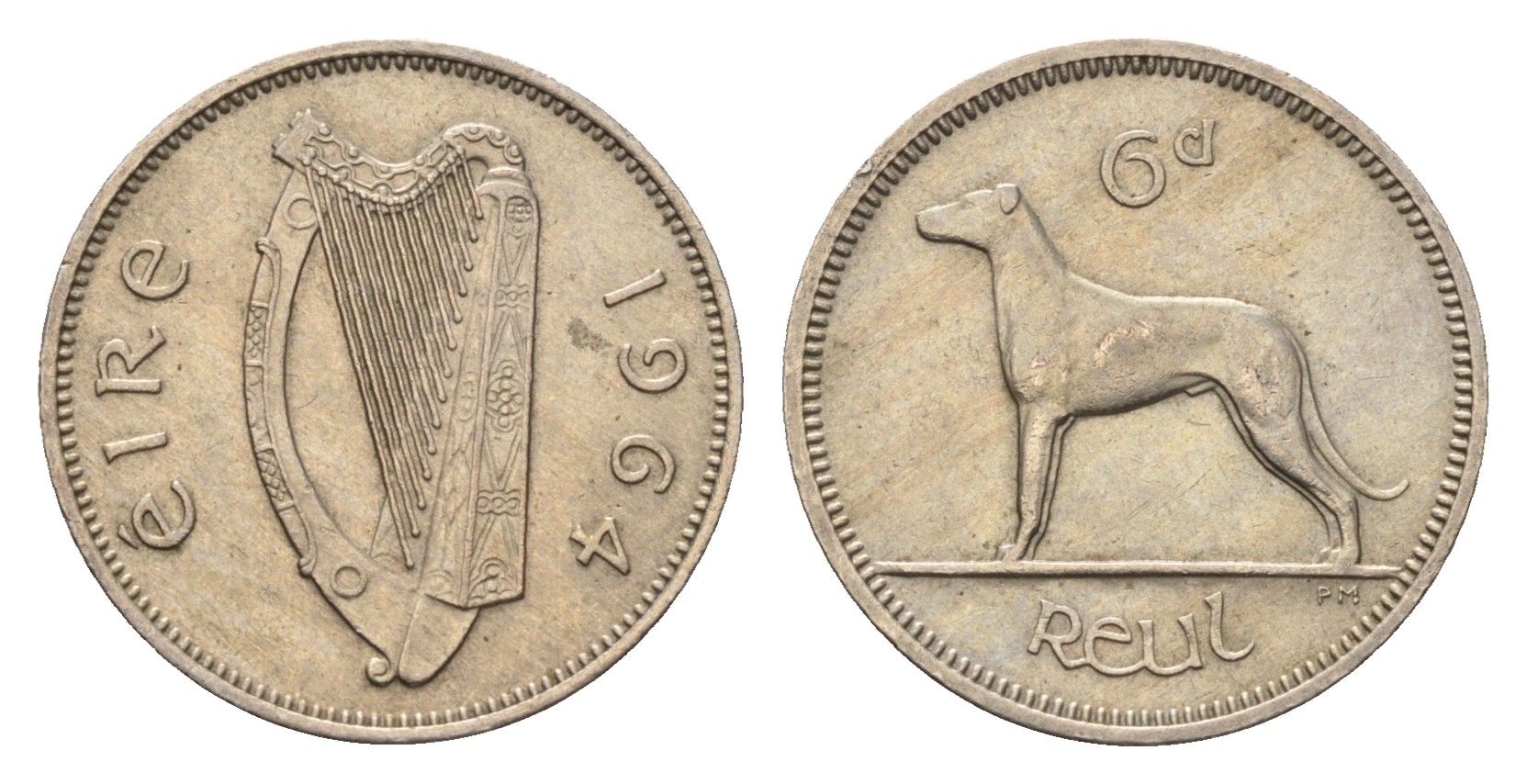 Ирландия 6 пенсов 1964 собака, ирландский волкодав KM 13a медно-никель 4687-939