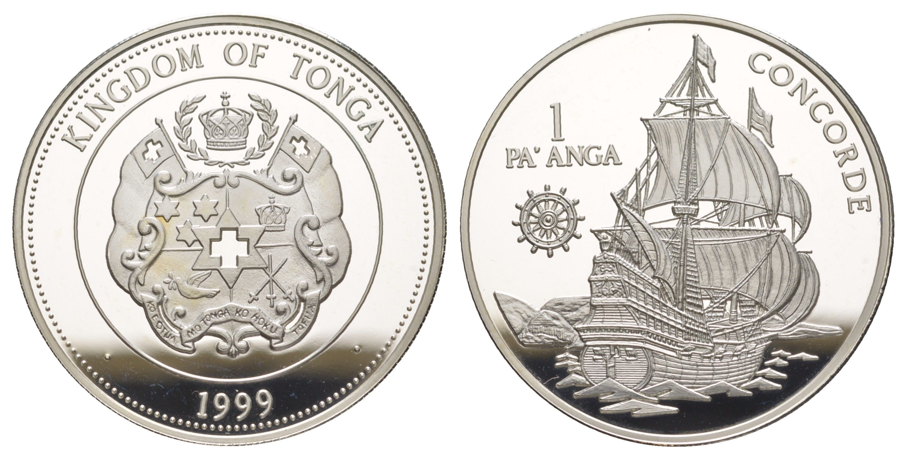 Тонга 1 паанга 1999 Парусное судно Конкорд KM 210 серебро 1091-7-41