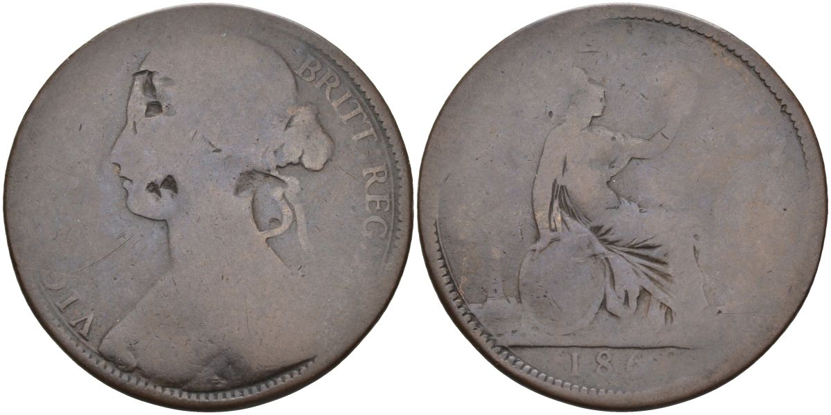 Великобритания 1 пенни 1860 Виктория (1837-1901) KM 749.2, Spink 3954 бронза 4117-646