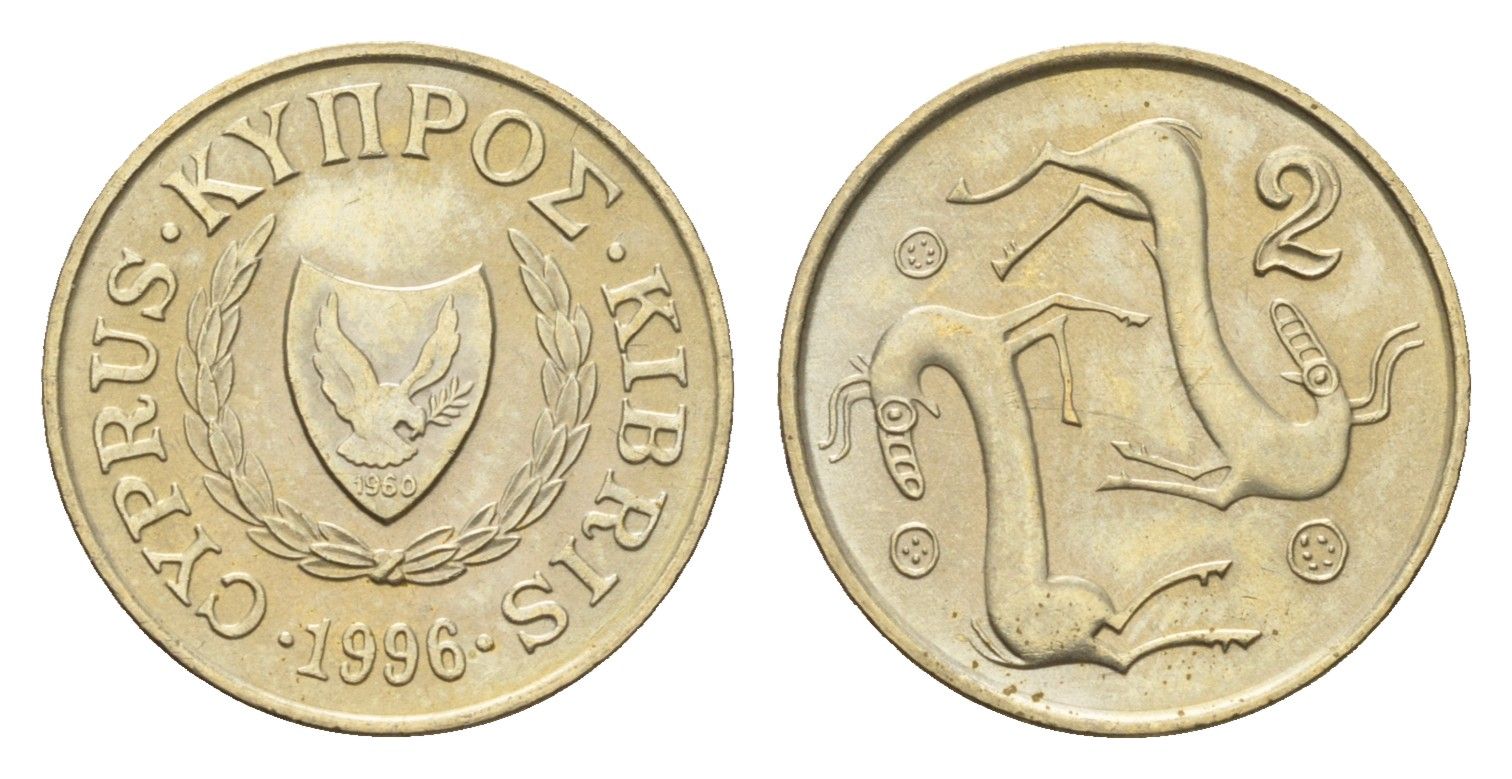 Кипр 2 цента 1996 KM 54.3 никель латунь UNC 4618-558