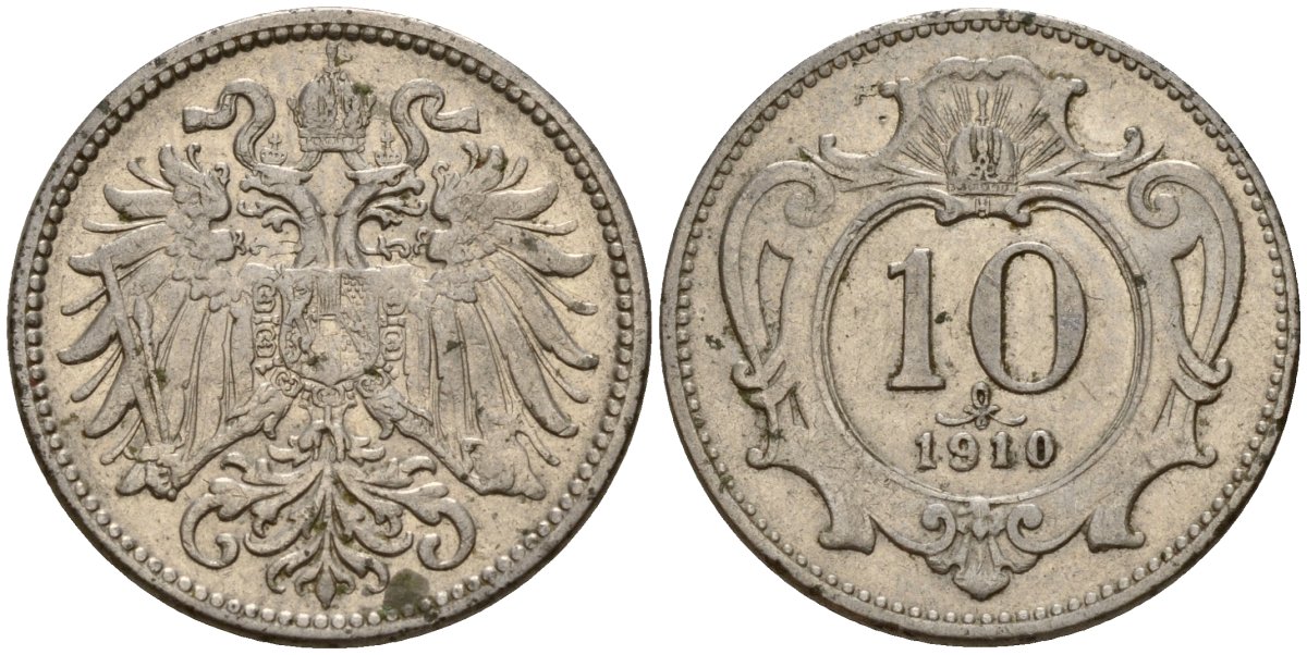 Австрия 10 геллеров 1910 Франц Иосиф I (1848-1916) KM 2802 никель 4164-633