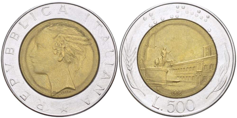 ИТАЛИЯ 500 ЛИР 1986 R KM 111 биметалл 4523-841