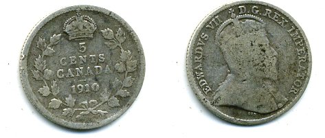КАНАДА 5 ЦЕНТОВ 1910 ЭДУАРД VII KM 13 серебро 46-2465