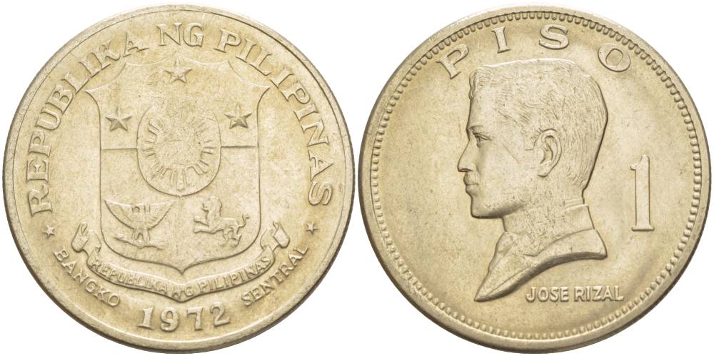 Филиппины 1 писо 1972 Хосе Рицаль KM 203 медь никель цинк 4537-323