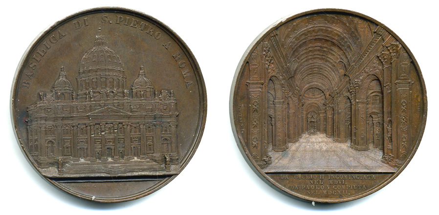 ИТАЛИЯ МЕДАЛЬ XIX ВЕК СОБОР ПЕТРА В РИМЕ. Серия архитектурные памятники Европы бронза 1072-3-43