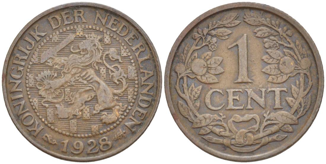 НИДЕРЛАНДЫ 1 ЦЕНТ 1928 ВИЛЬГЕЛЬМИНА I (1891-1948) KM 152 бронза 4532-735