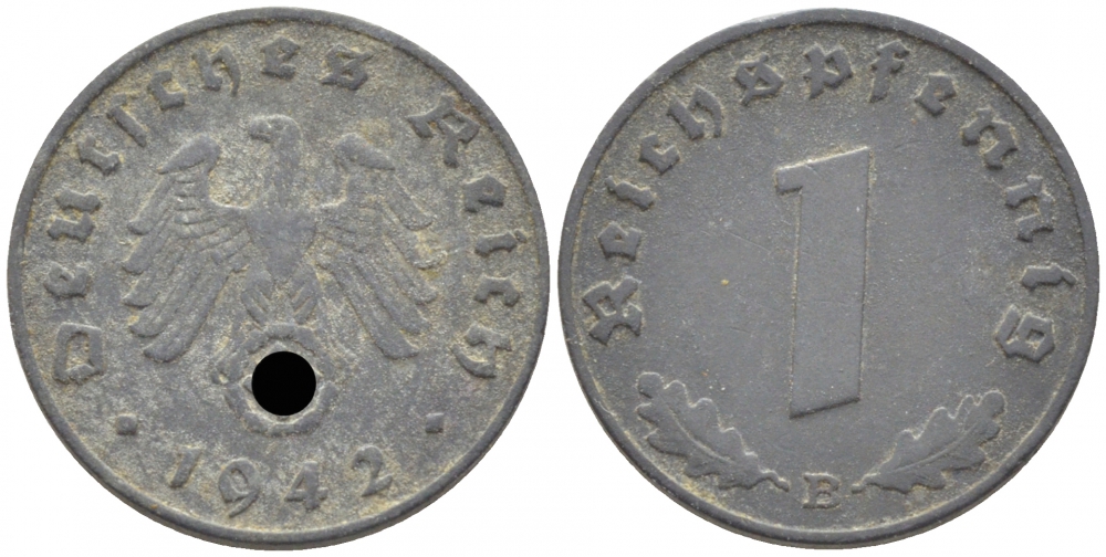 ГЕРМАНИЯ 1 РЕЙХСПФЕННИГ 1942 B KM 97, J. 369 цинк 112-468