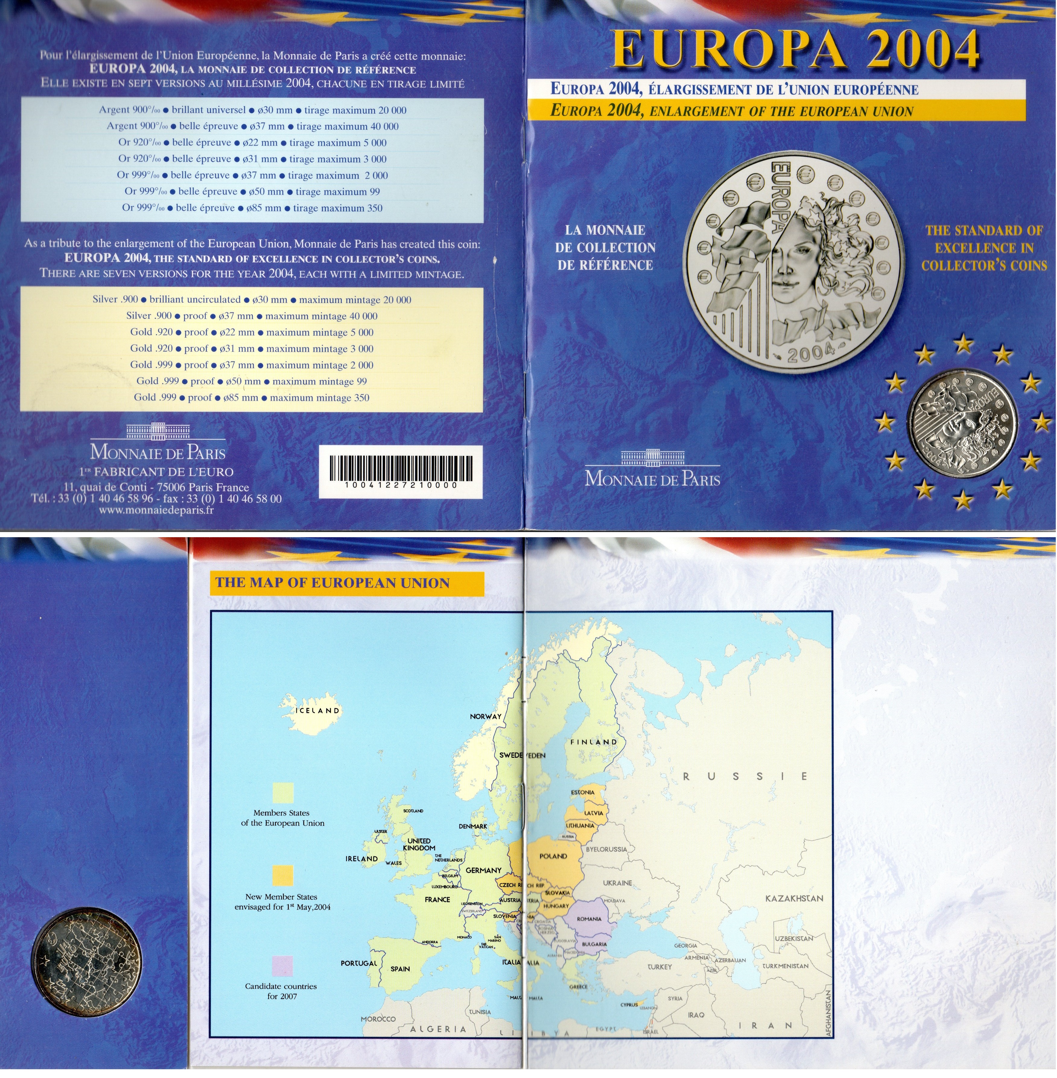 Франция 1/4 евро 2004 расширение Евросоюза, в оригинальном буклете KM 1390 серебро  UNC  1181-3-12