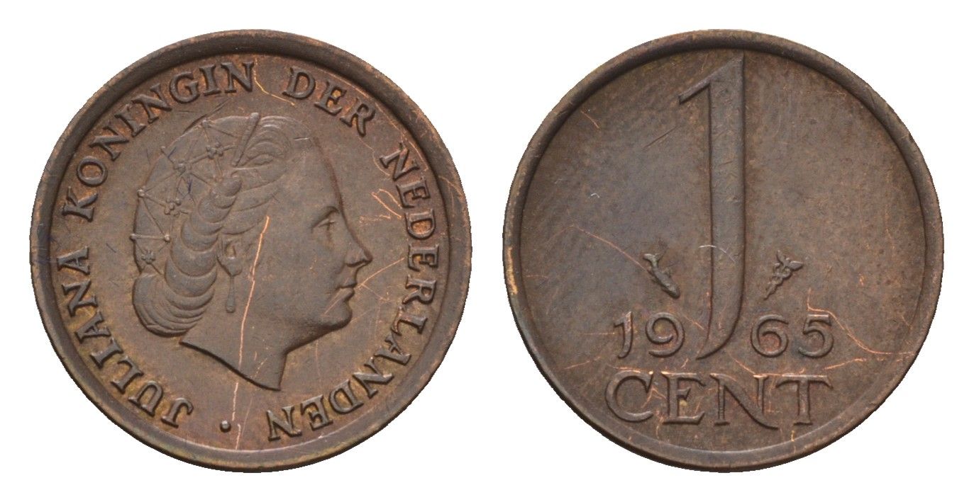 Нидерланды 1 цент 1965 Юлиана (1948-1980) KM 180 бронза 192-1027
