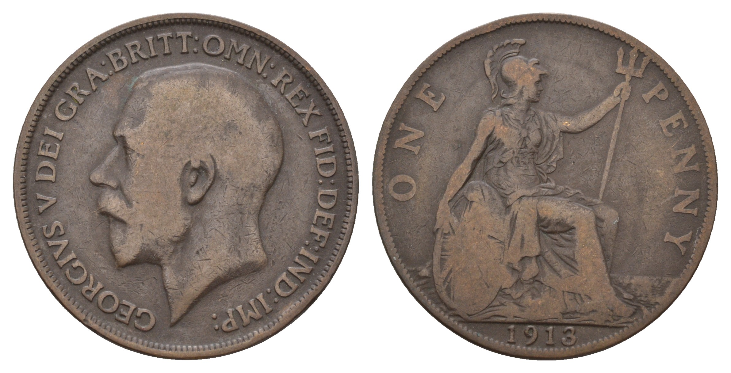 Великобритания 1 пенни 1913 Георг V (1910-1936) KM 810, Spink 4051 бронза 4680-835