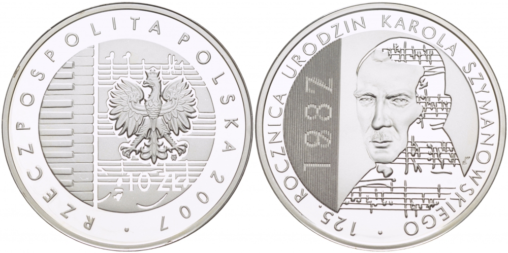 Польша 10 злотых 2007 MW, 125 лет со дня рождения Кароля Шимановского (1887-2007) KM 600 серебро PROOF 1084-7-22