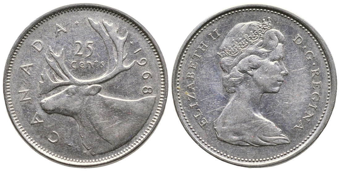 Канада 25 центов 1968 Елизавета II (1952-2022), олень KM 62 b никель 4364-1921
