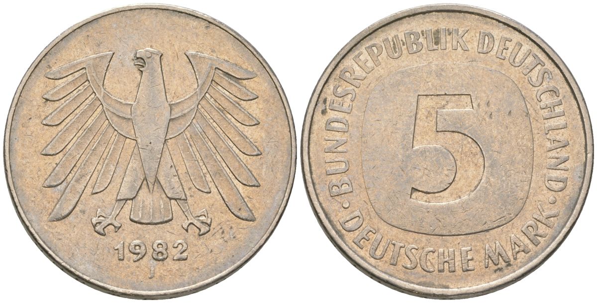 ФРГ 5 марок 1982 j KM 140.1 медно-никель 4557-635