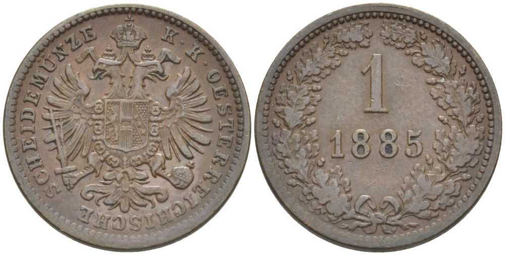 АВСТРИЯ 1 КРЕЙЦЕР 1885 ФРАНЦ ИОСИФ (1846-1918), БОЛЬШОЙ ОРЁЛ KM 2187 медь 201-912