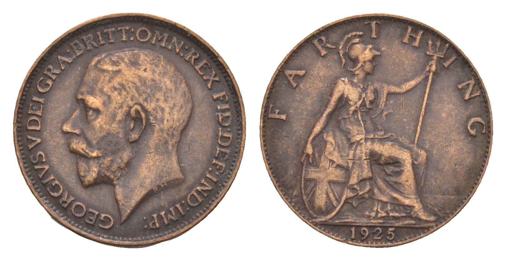 Великобритания 1 фартинг 1925 Георг V (1910-1936) KM 808.2, Spink 4060 бронза 4658-755