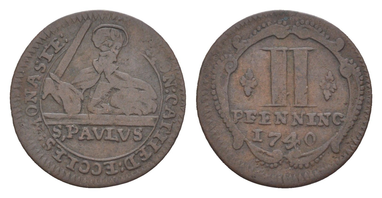 Мюнстер 2 пфеннига 1740 Монетный двор кафедрального капитула KM 436 медь 633-1041