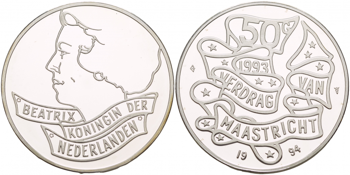 Нидерланды 50 гульденов 1994 Маастрихтский договор KM 217 серебро PROOF 1088-7-41