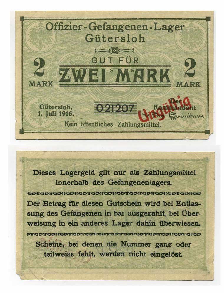 Германия 2 марки ND Гютерсло, лагерь военнопленных офицеров C-3062 бумага 000-00-00