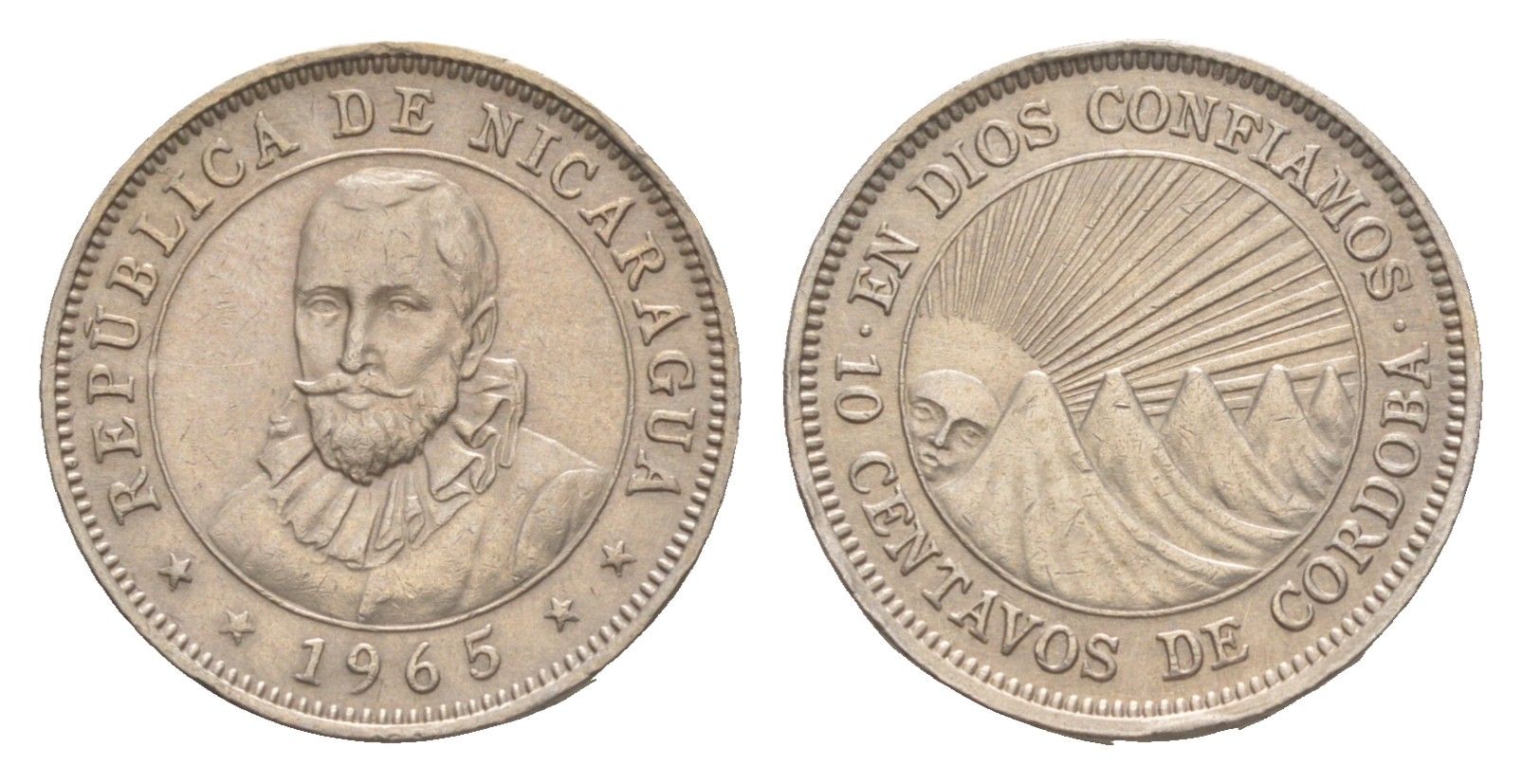 Никарагуа 10 сентаво 1965 KM 17.2 медно-никель aUNC 4640-1017