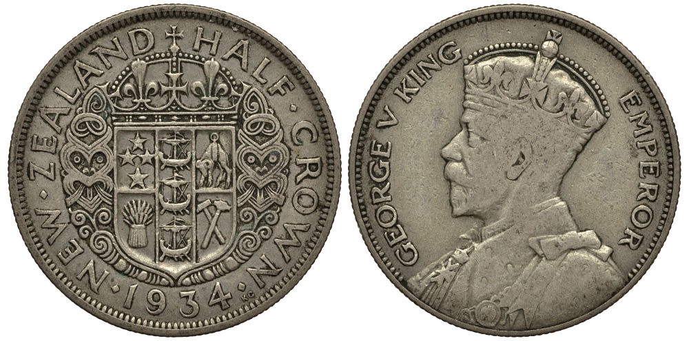 Новая Зеландия 1/2 кроны 1934 Георг V (1910-1936) KM 5 серебро 272-832