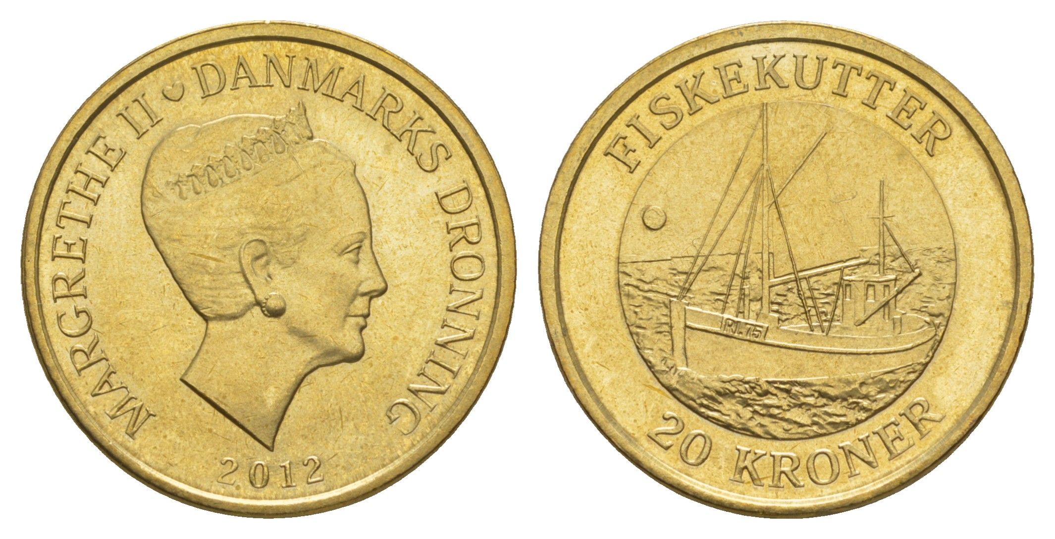 Дания 20 крон 2012 Корабли - Рыболовецкая лодка KM 953 алюминиевая бронза UNC 4650-955