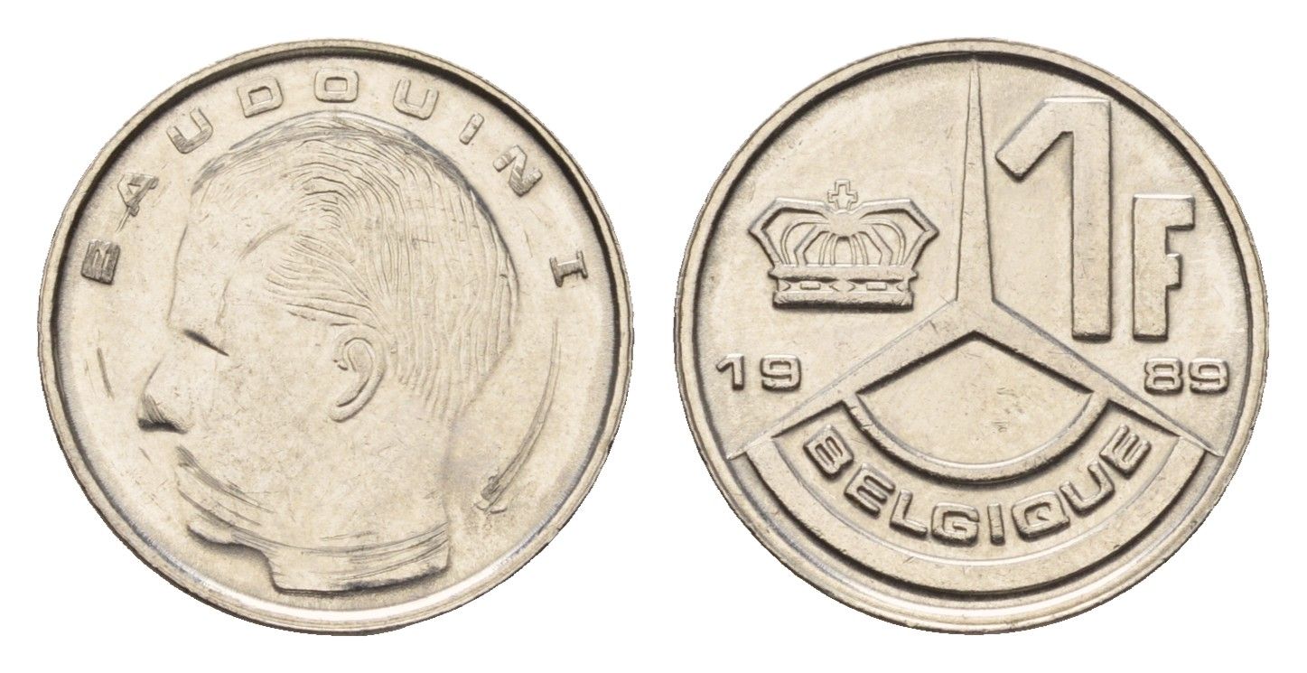 Бельгия 1 франк 1989 Belgique, Бодуэн I (1951-1993) KM 170 нержавеющая сталь UNC 4611-414