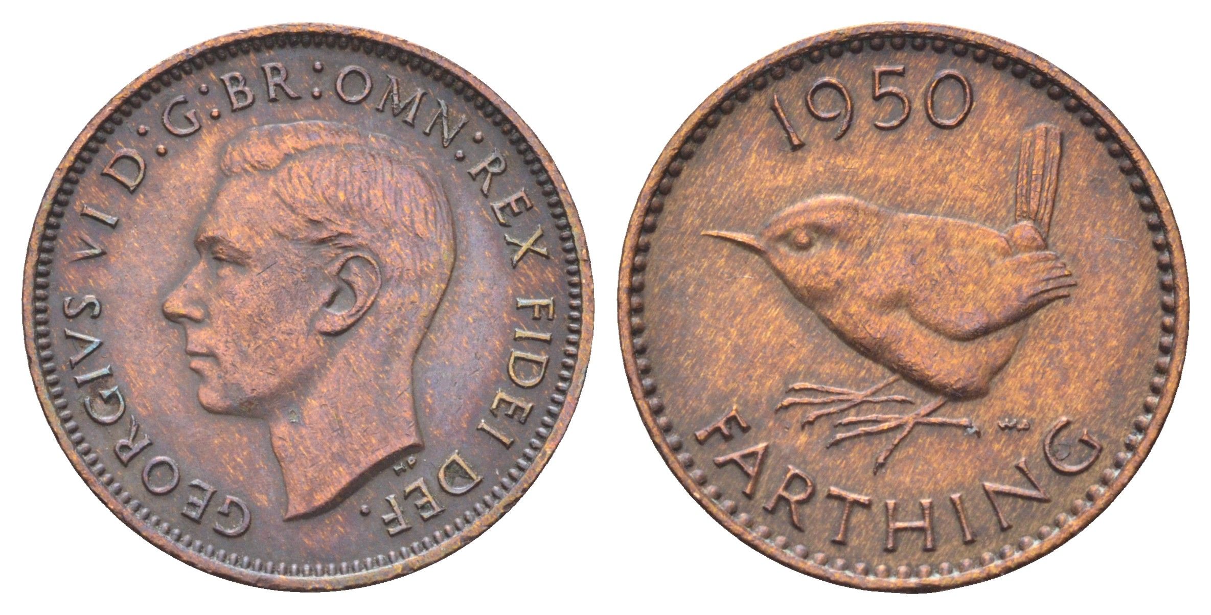 Великобритания 1 фартинг 1950 Георг VI (1936-1952) KM 867, Spink 4119 бронза 4697-631