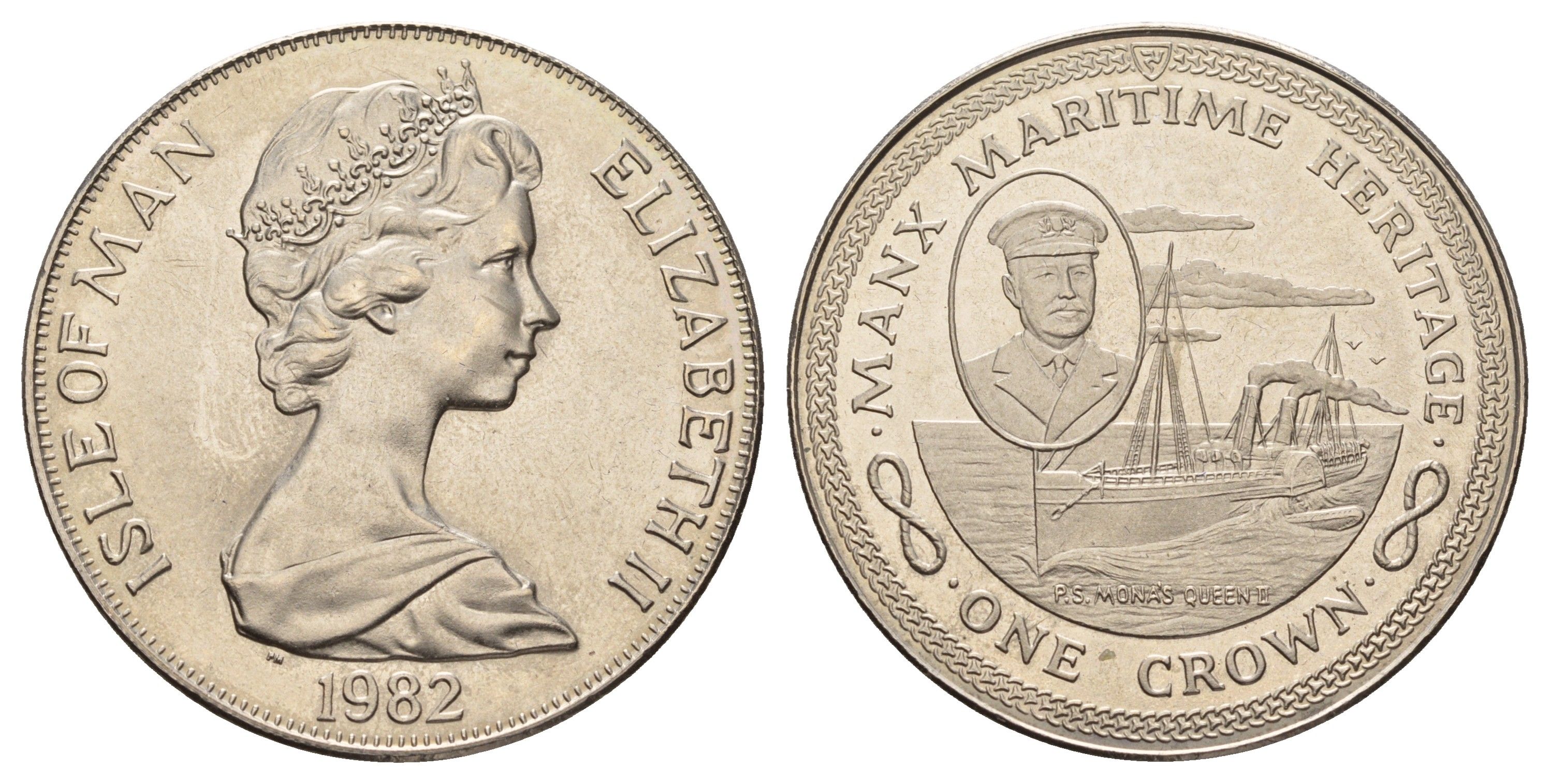 Остров Мэн 1 крона 1982 Морское наследие - P.S. Mona's Queen II KM 99 медно-никель BU 1066-7-35