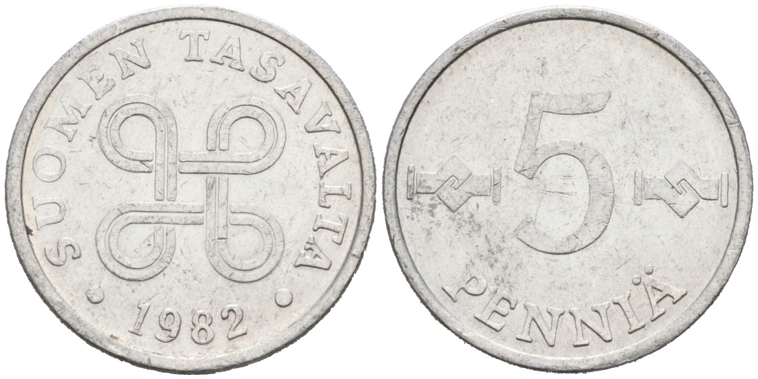 ФИНЛЯНДИЯ 5 ПЕННИ 1982 KM 45а алюминий 192-1226