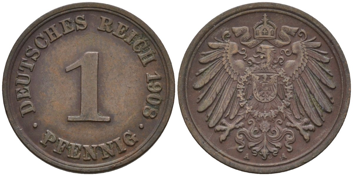 Германия 1 пфенниг 1908 A KM 10, J. 10 медь 4147-1125