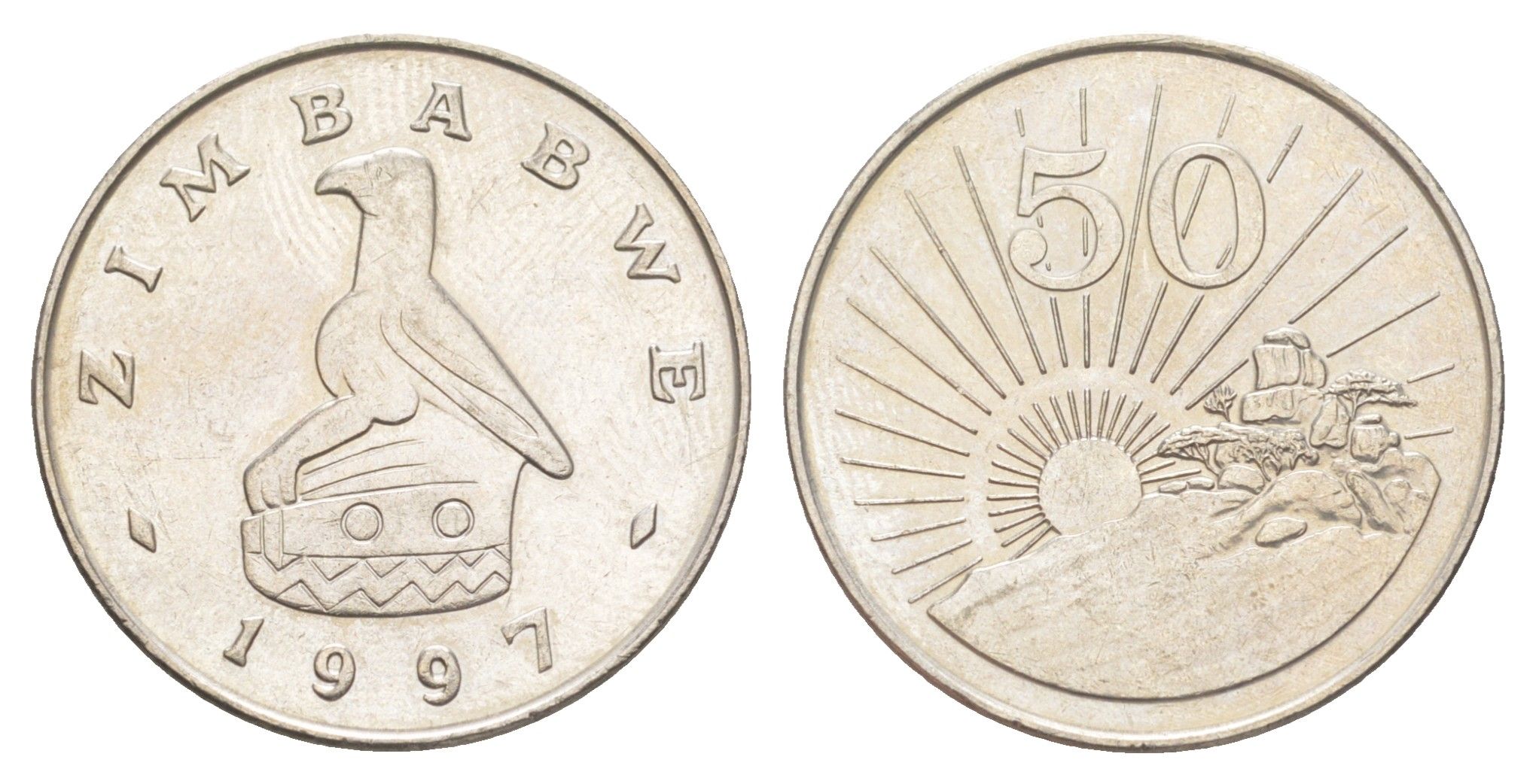 Зимбабве 50 центов 1997 восходящие солнце KM 5 медно-никель UNC 4654-512