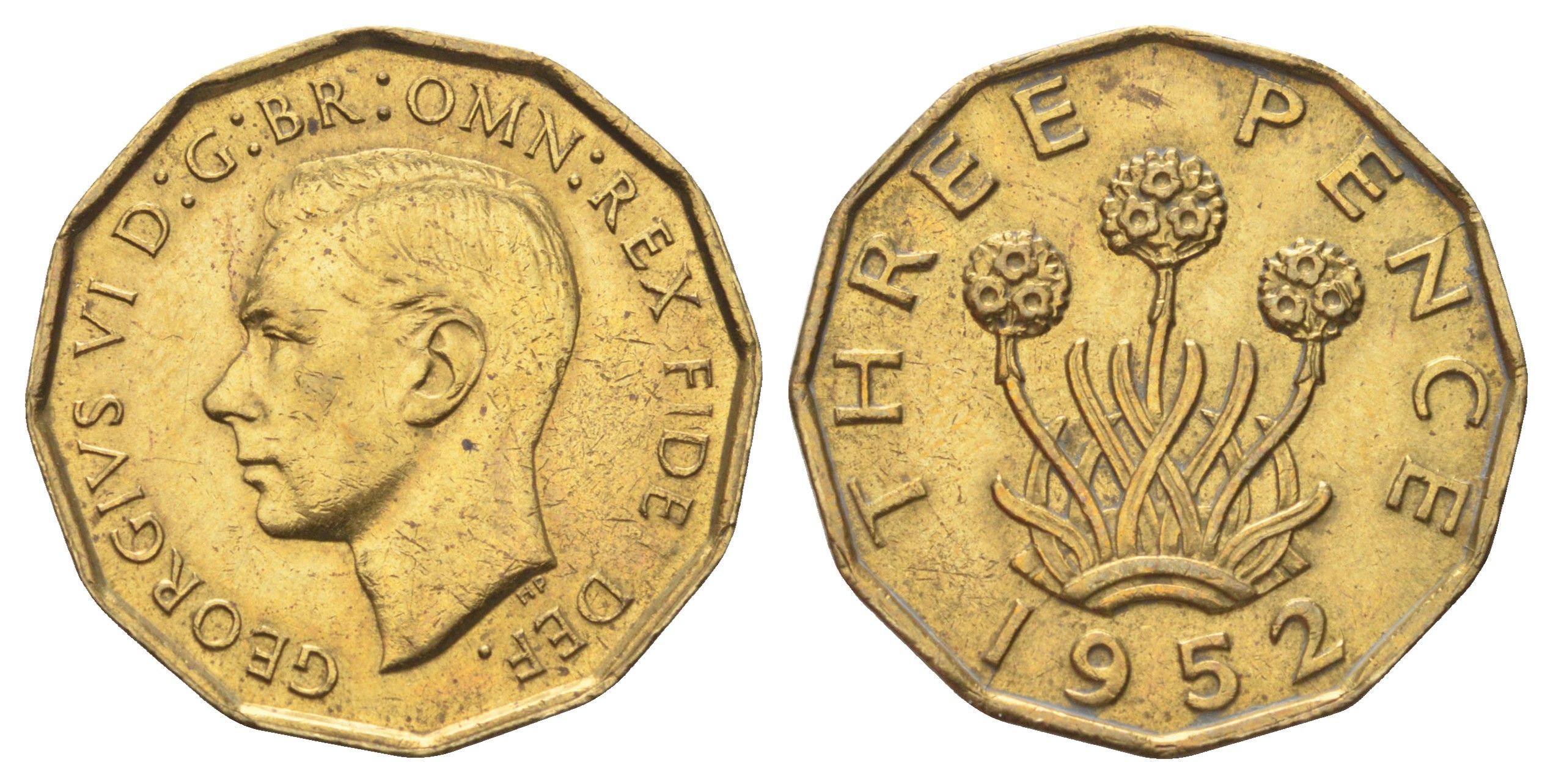 Великобритания 3 пенса 1952 Георг VI (1936-1952) KM 873, Spink 4113 никель латунь aUNC 4707-1054