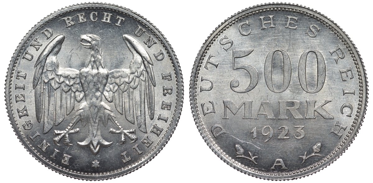 Германия 500 марок 1923 А KM 36, J.305 алюминий UNC 4587-521
